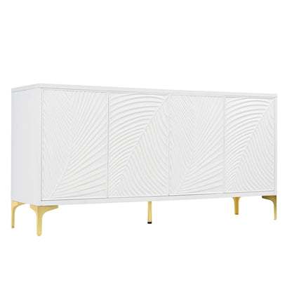 Multi Functional Storage Cabinet, 4 Door Sideboard With Unique Texture, Adjustable Shelves - White