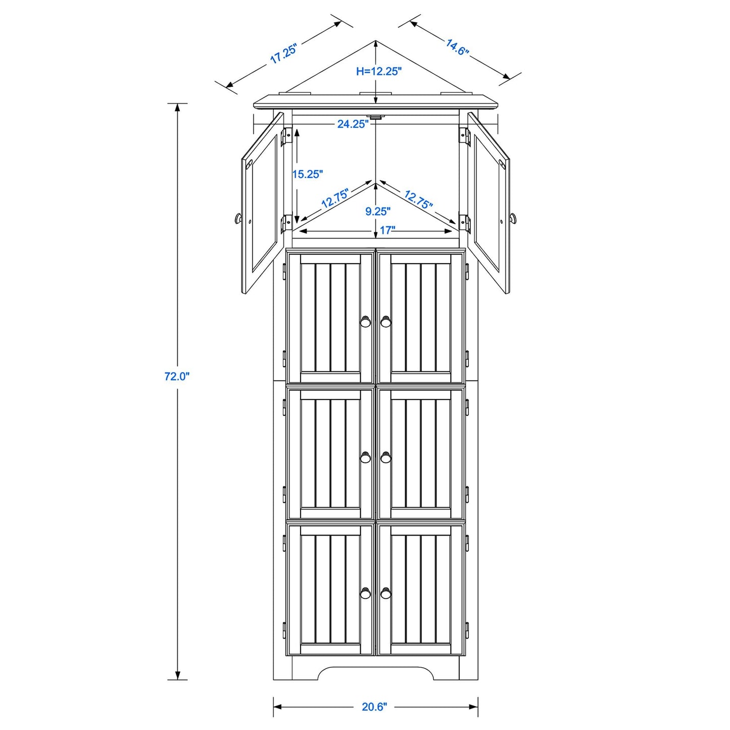 Tall Storage Cabinet With Doors And 4 Shelves For Living Room, Kitchen, Office, Bedroom, Bathroom, Modern - Black