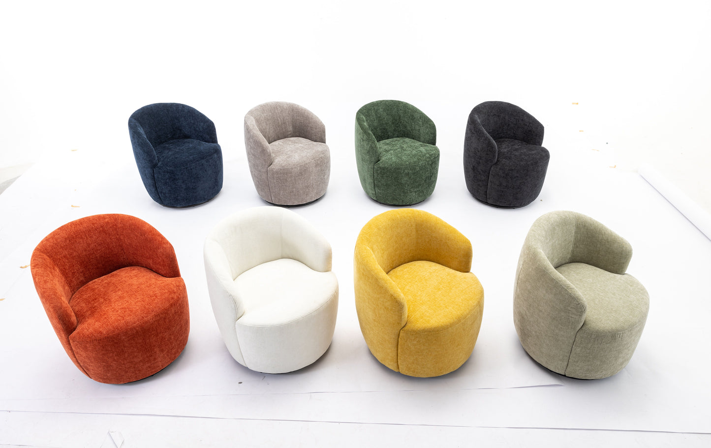 Chenille Fabric Swivel Accent Armchair Barrel Chair With Black Powder Coating Metal Ring - Green