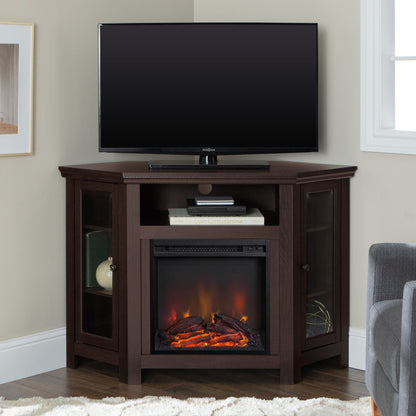 Classic Glass Door Fireplace TV Stand For Tvs Up To 55" - Brown