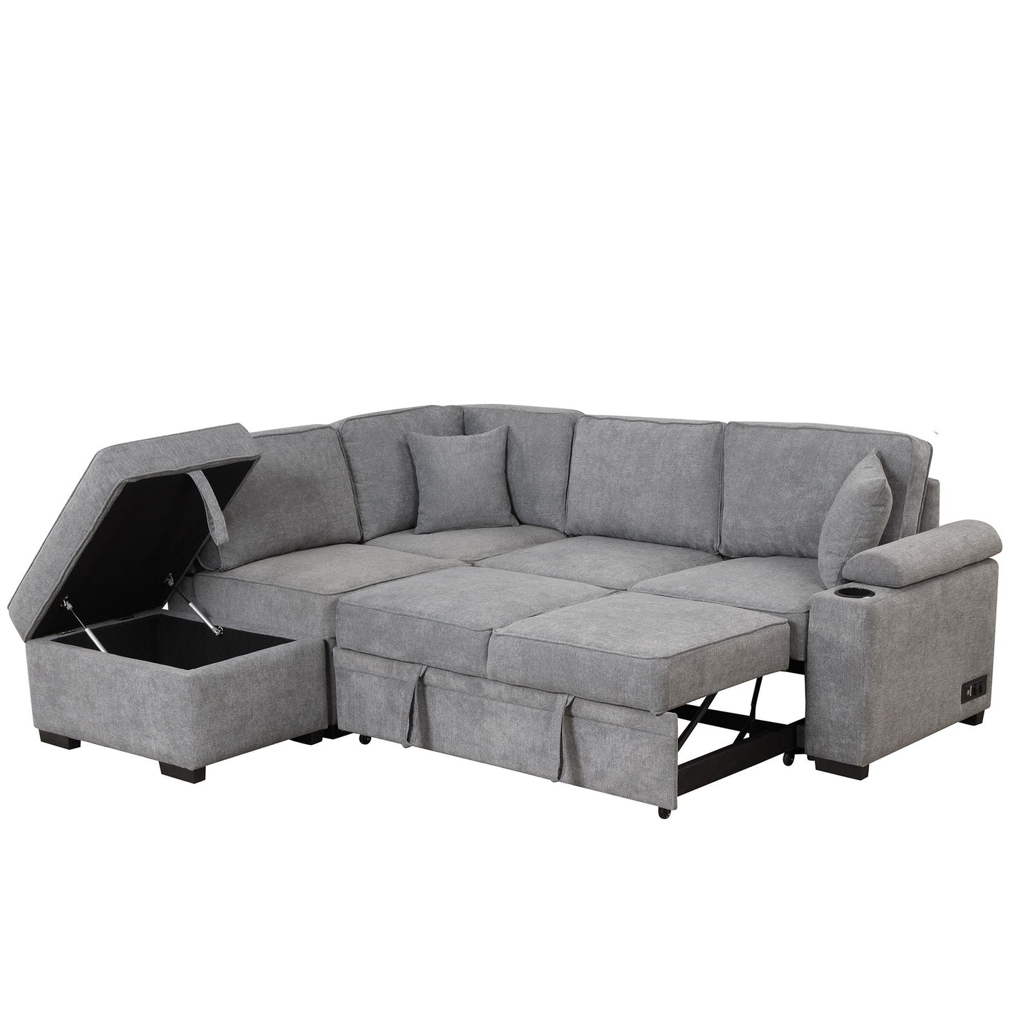 Sleeper Sofa Bed, 2 In 1 Pull Out Sofa Bed L Shape Couch With Storage Ottoman For Living Room, Bedroom Couch And Small Apartment - Gray