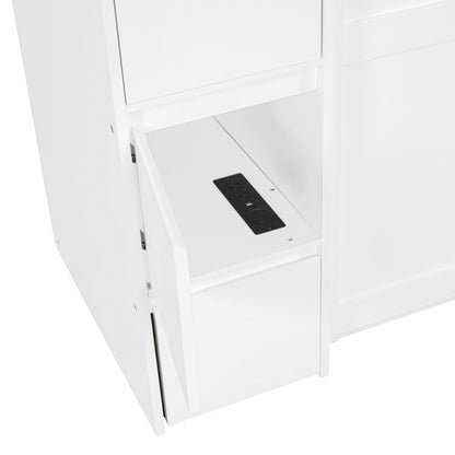 Full Size Murphy Bed With Drawers, Cabinets And USB Ports - White