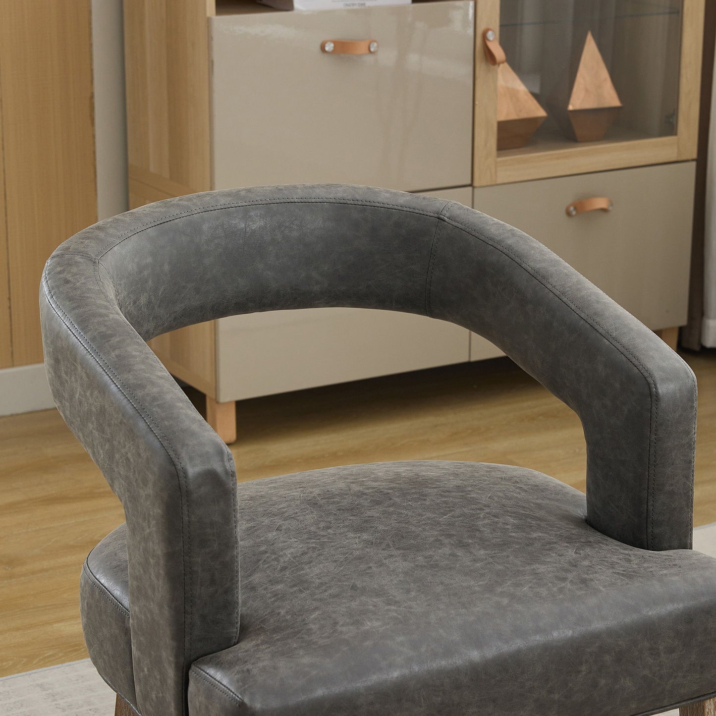 Wide Modern Barrel Open Back Upholstered Accent Chair With Weathered Solid Wood Legs Dining Chairs For Dining Room, Club, Kitchen And Living Room - Gray