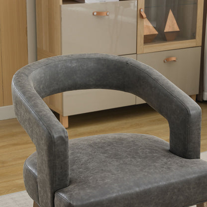 Wide Modern Barrel Open Back Upholstered Accent Chair With Weathered Solid Wood Legs Dining Chairs For Dining Room, Club, Kitchen And Living Room - Gray