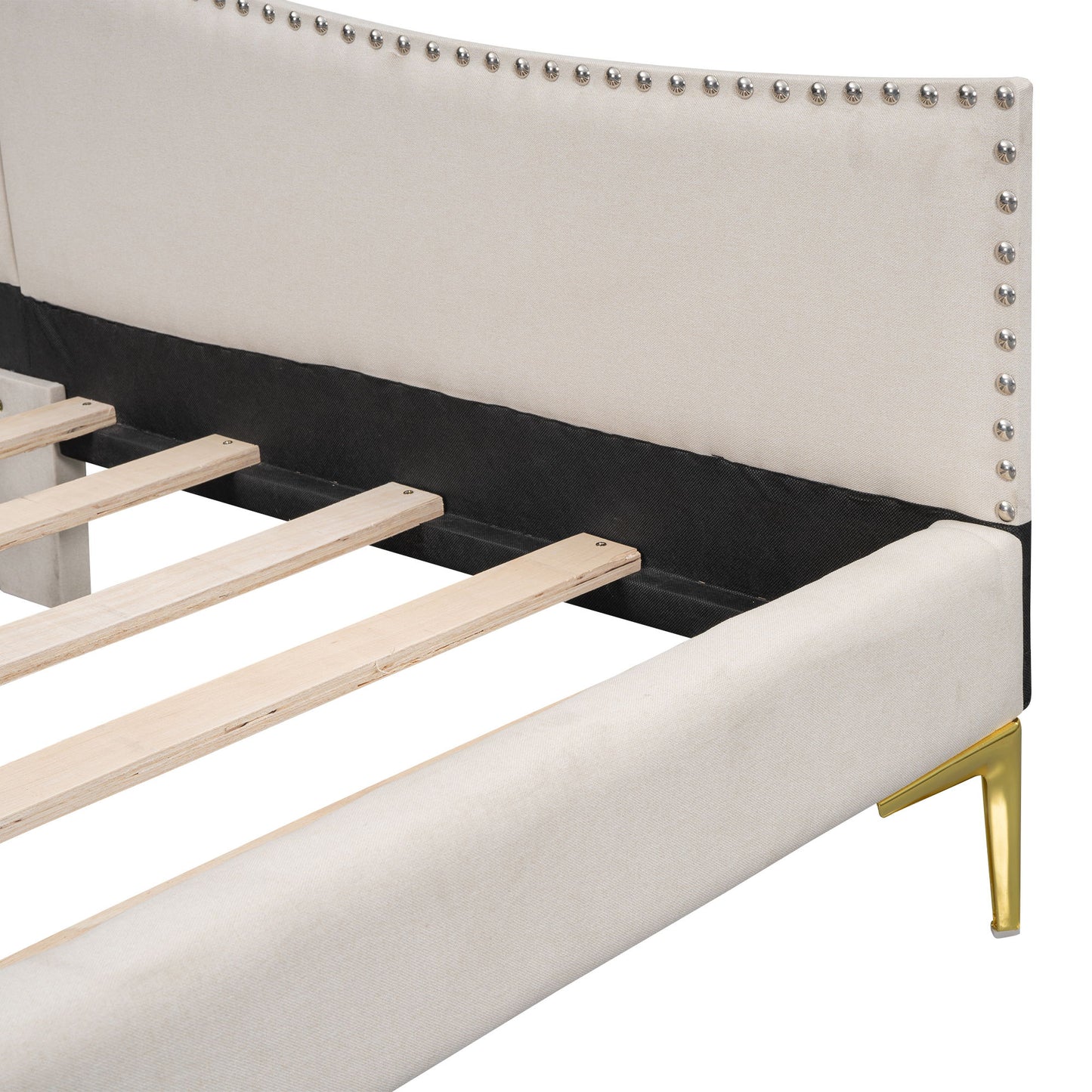 Twin Size Upholstered Daybed With Headboard And Armrest - Beige