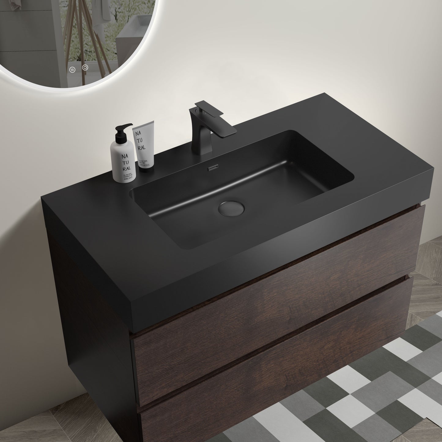 Alice - 36" Bathroom Vanity With Sink, Large Storage Wall Mounted Floating Bathroom Vanity For Modern Bathroom, One-Piece Sink Basin Without Drain And Faucet - Walnut / Black