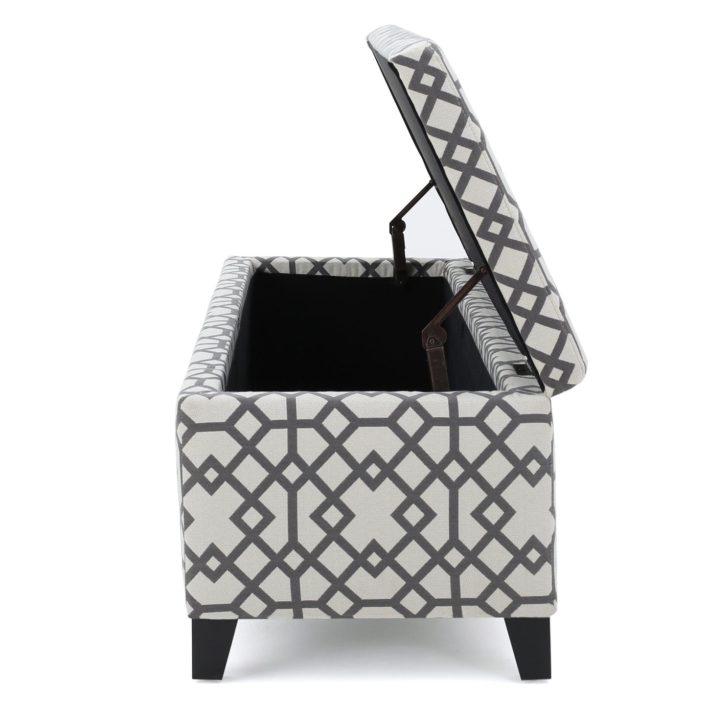 Quotient - Upholstered Storage Ottoman With Tapered Block Feet - Gray / White