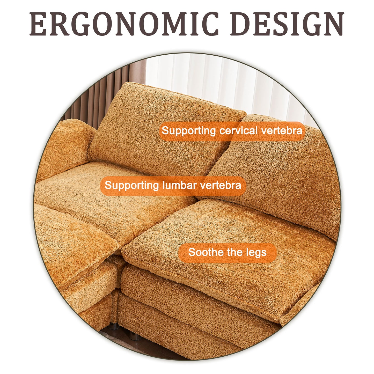 Modern Deep 3 Seat Sofa Couch With Ottoman, Polyester Sofa Sleeper Comfy Upholstered Furniture For Living Room - Yellow