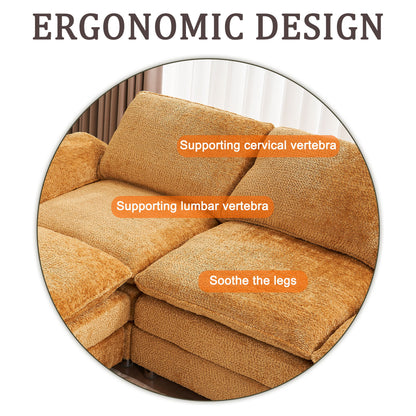 Modern Deep 3 Seat Sofa Couch With Ottoman, Polyester Sofa Sleeper Comfy Upholstered Furniture For Living Room - Yellow
