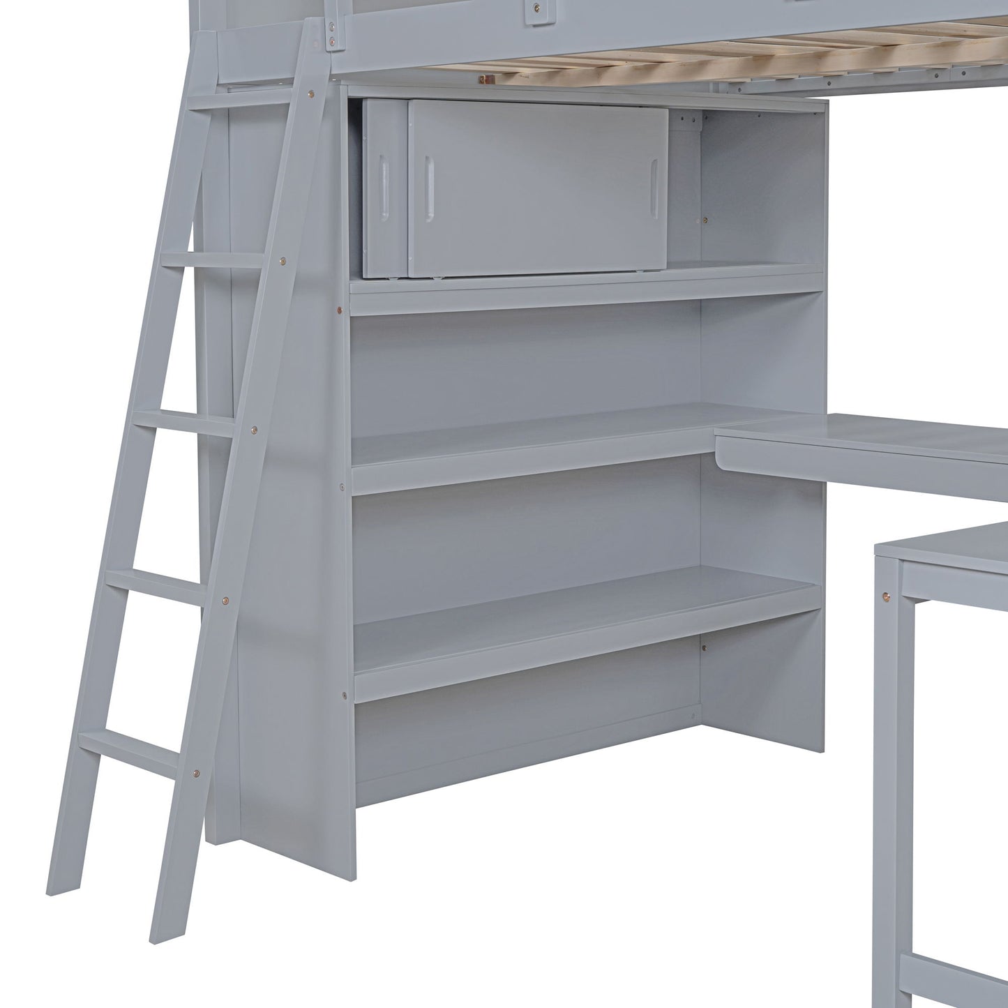 Full Size Modern Loft Bed With Desk And Shelves - Gray