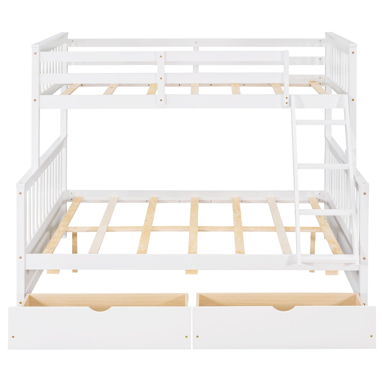 Twin Over Full Bunk Bed With Ladders And Two Storage Drawers - White