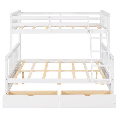 Twin Over Full Bunk Bed With Ladders And Two Storage Drawers - White