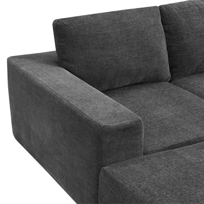 Modular U Shaped Sectional With Ottomans, Luxury Cloud Floor Couch With Deep Seat Fully Compressed Upholstered Sofa - Dark Gray