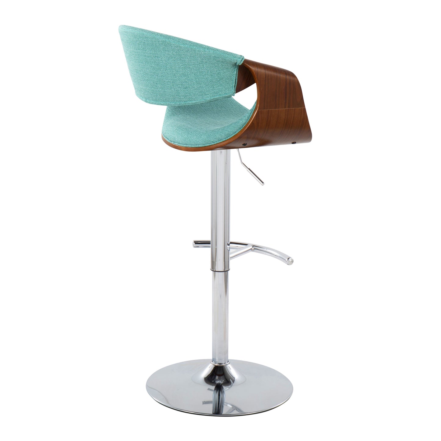Curvo - Mid-Century Modern Adjustable Barstool With Swivel With Rounded T Footrest (Set of 2) - Chrome / Walnut / Teal