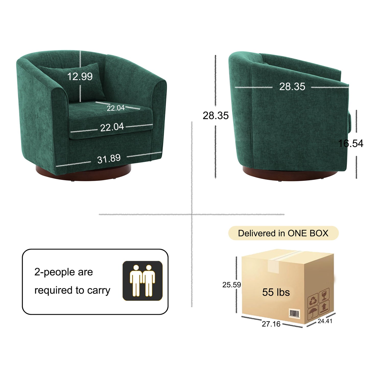Swivel Accent Chair For Living Room, Sofa Chairs With Base Side, Comfy Swivel Accent Chair With Wide Upholstered, For Living Room - Green