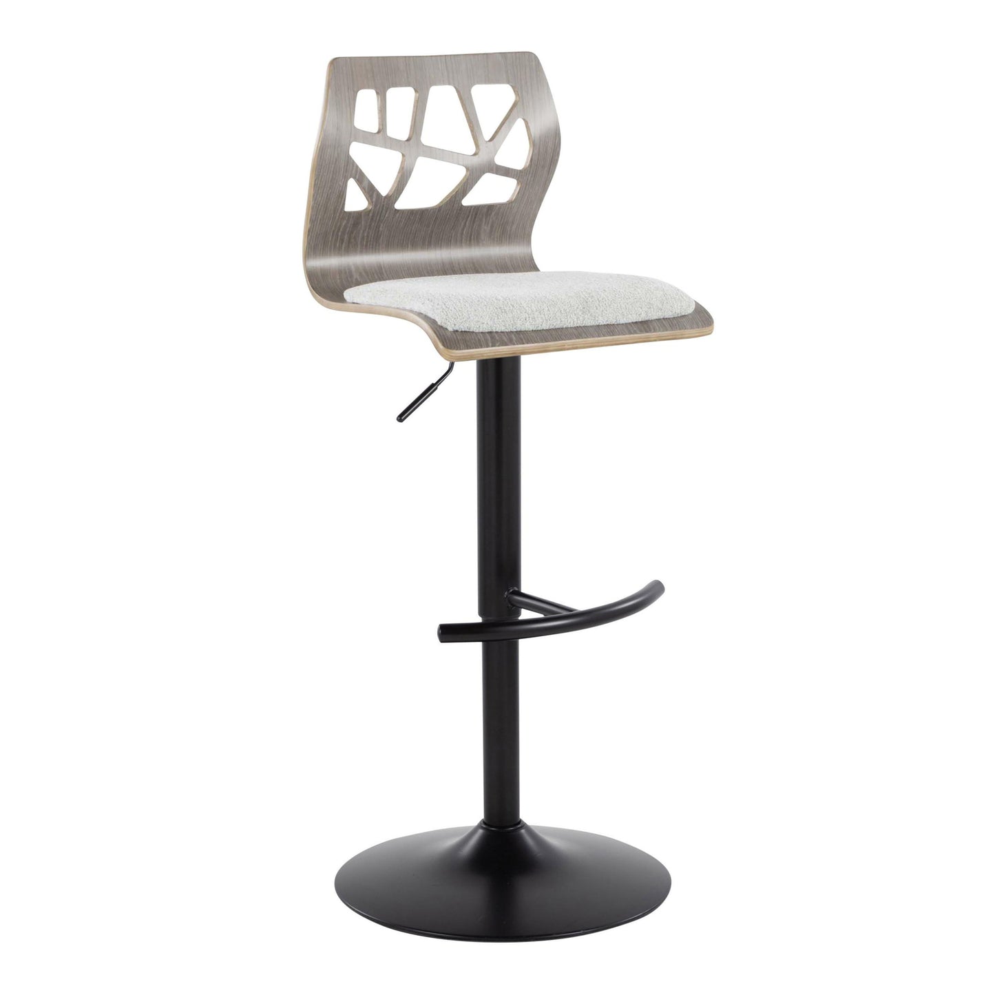 Folia - Contemporary Adjustable Barstool With Swivel With Rounded T Footrest (Set of 2) - Black / Light Gray