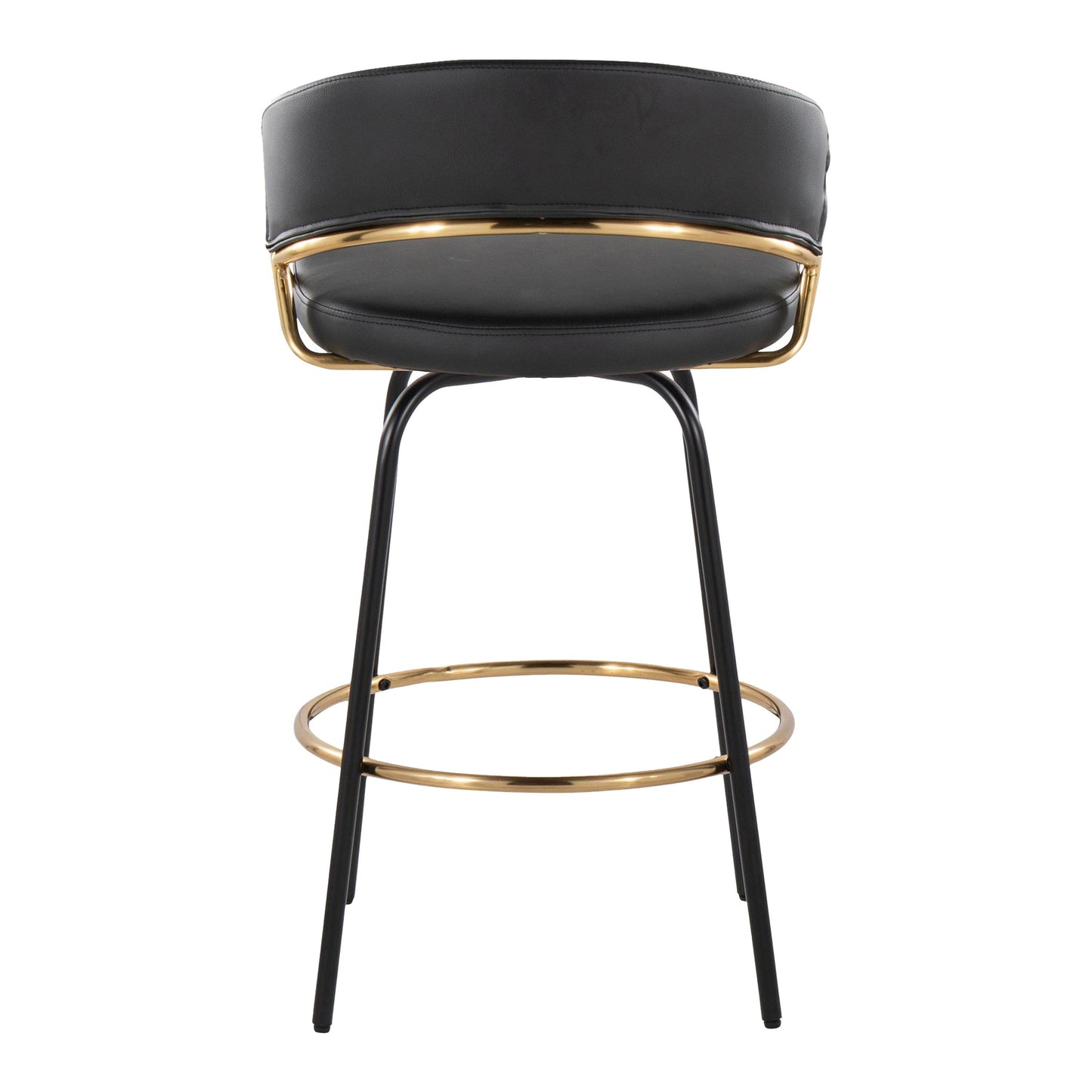 Jie - Fixed Height Contemporary Counter Stool With Swivel With Round Footrest (Set of 2) - Gold / Black / Gold