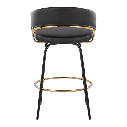 Jie - Fixed Height Contemporary Counter Stool With Swivel With Round Footrest (Set of 2) - Gold / Black / Gold