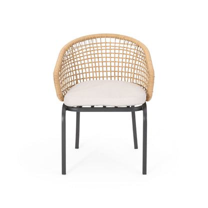 Outdoor Wicker Chair With Powder Coated Iron Legs - Light Brown
