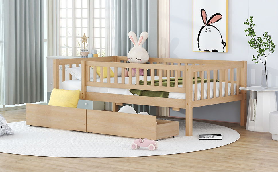 Twin Size Daybed Bed With Two Drawers - Natural