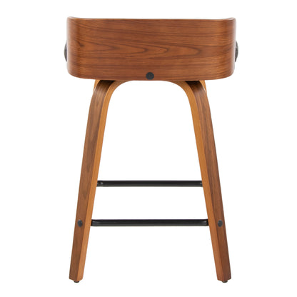 Maya - Mid-Century Modern Fixed Height Counter Stool & Swivel And Square Footrest (Set of 2) - Walnut / Charcoal