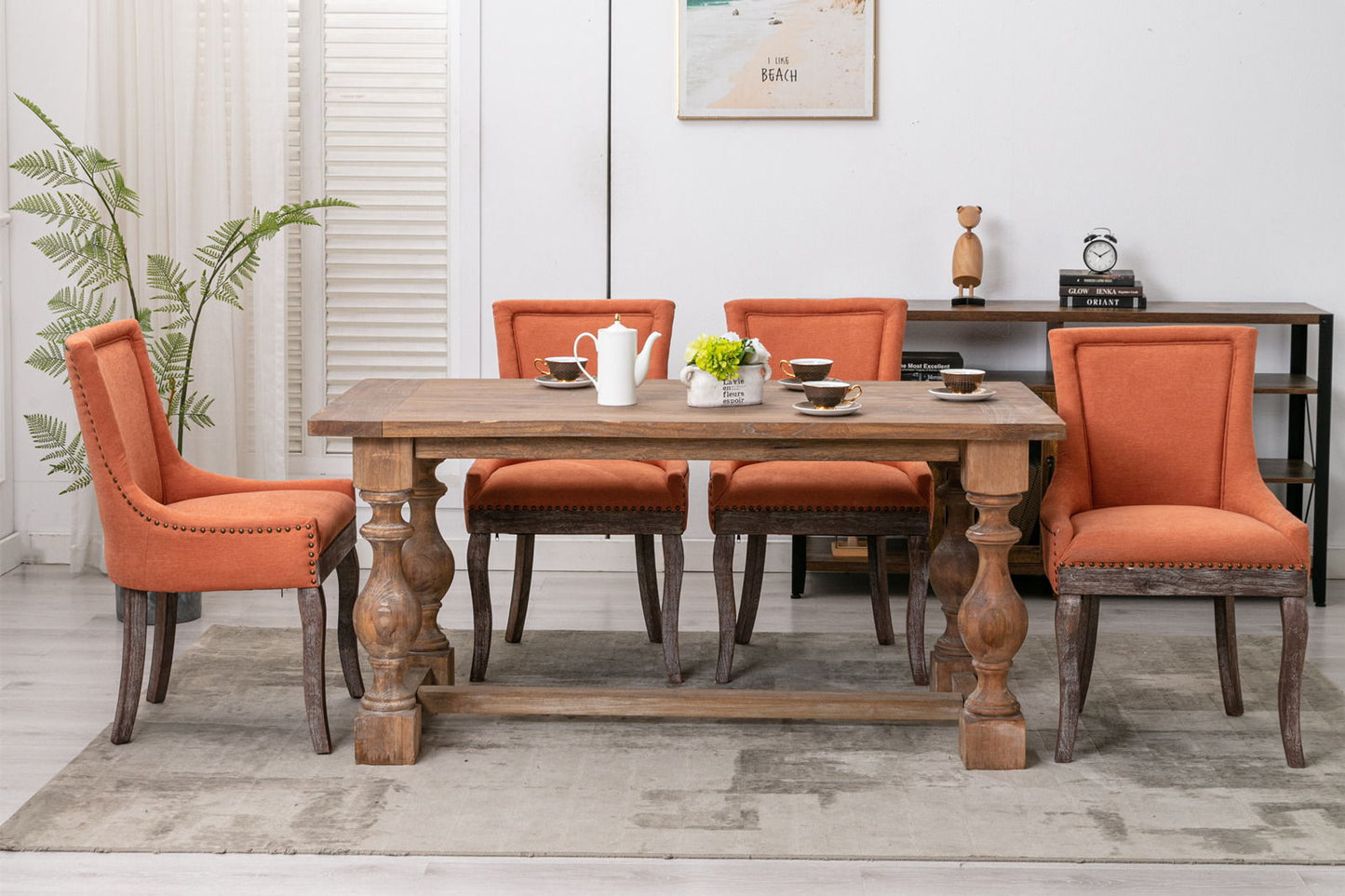 Ultra Side Dining Chair,Thickened Fabric Chairs With Neutrally Toned Solid Wood Legs, Bronze Nail Head (Set of 2) - Orange