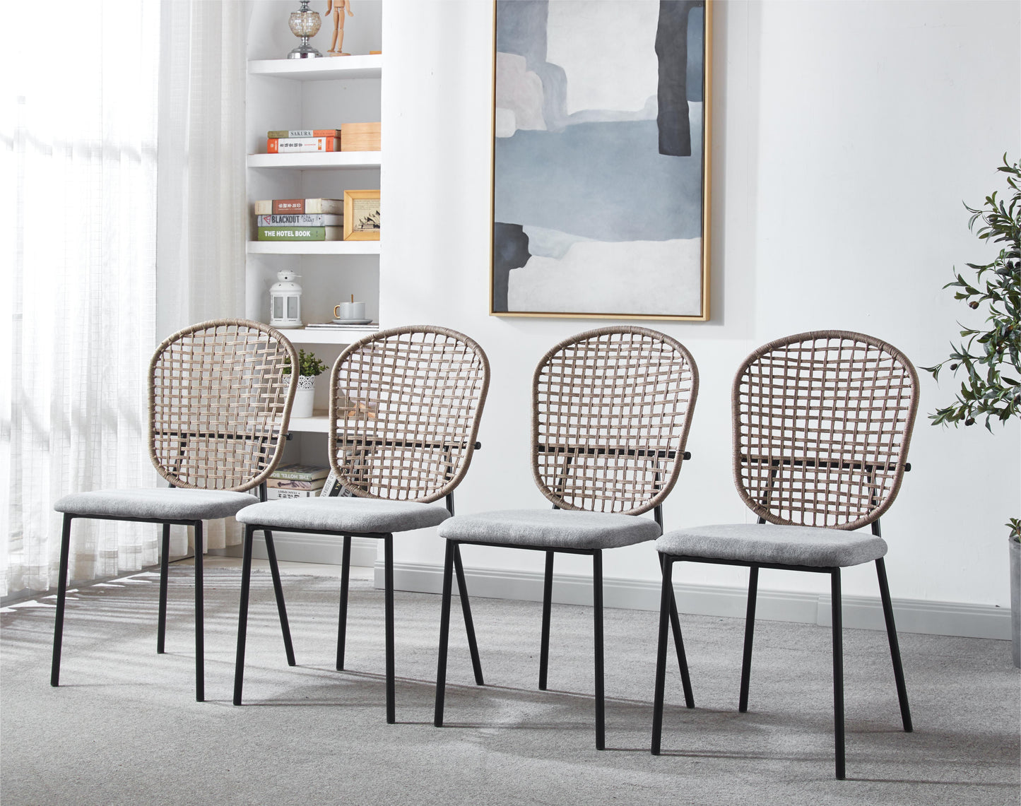 Sennit Chair, Dining Chair, Coffee Chair (Set of 4) - Black / Gray