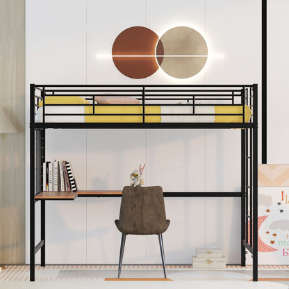 Twin Loft Bed With Desk And Grid - Black