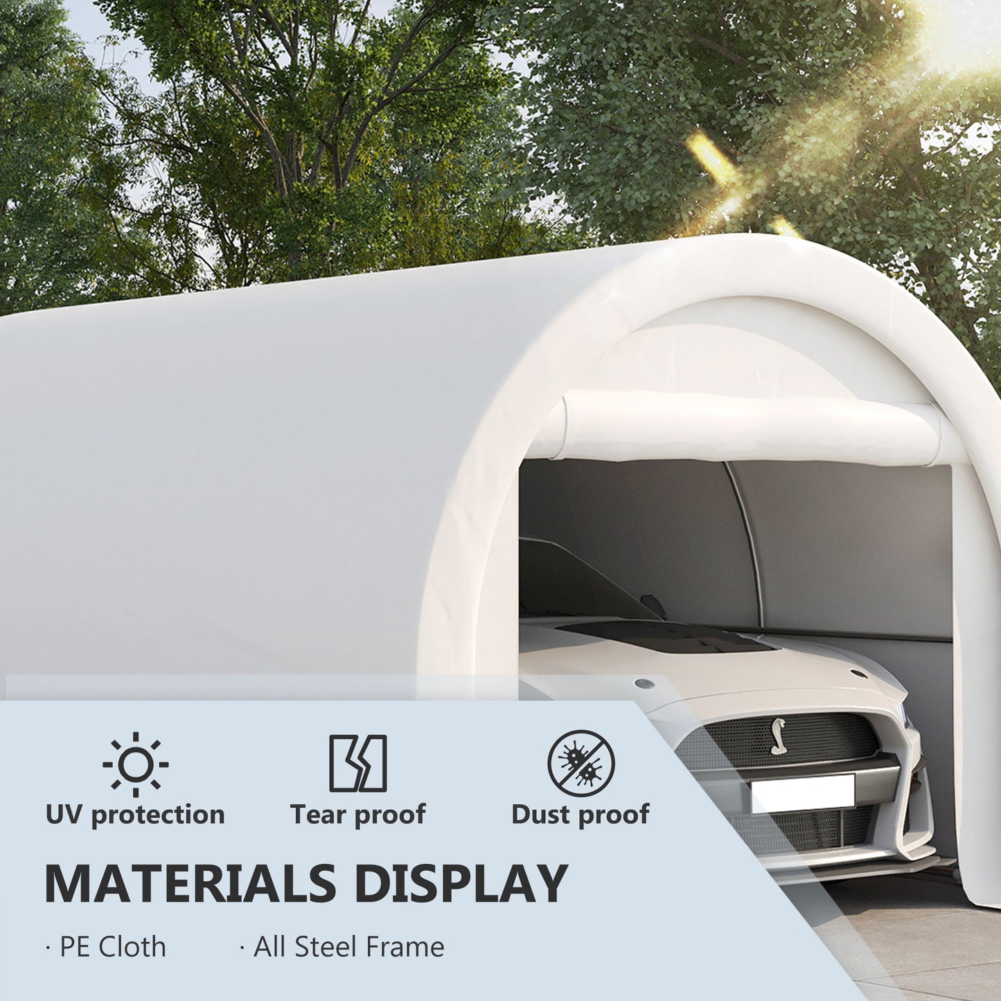 Outsunny - 10' x 16' Carport, Heavy Duty Portable Garage Storage Tent With Large Zippered Door, Anti-Uv Pe Canopy Cover For Car, Truck, Boat, Motorcycle, Bike, Garden Tools, Outdoor Work - White