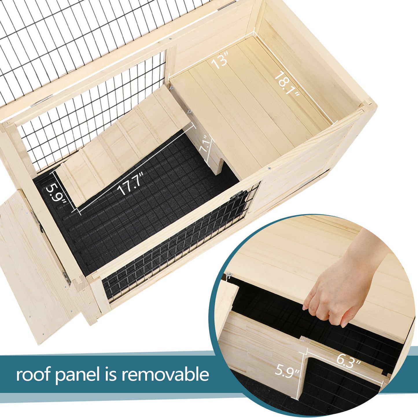 Wooden Rabbit Hutch Indoor Bunny House For Small Animals With Plastic Tray - Natural