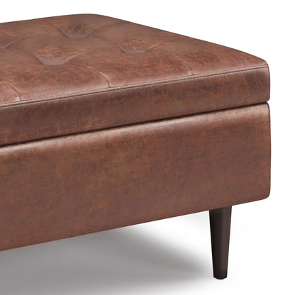 Shay - Mid Century Small Coffee Table Storage Ottoman - Distressed Saddle Brown