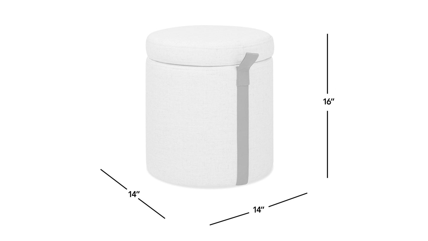 Brandy - Round Upholstered Storage Ottoman With Leather Accent - Flax White