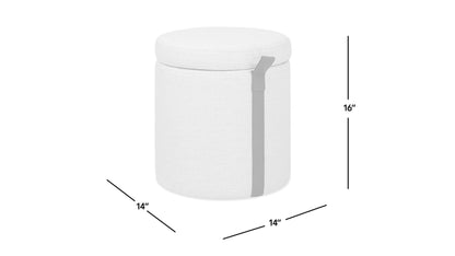 Brandy - Round Upholstered Storage Ottoman With Leather Accent - Flax White