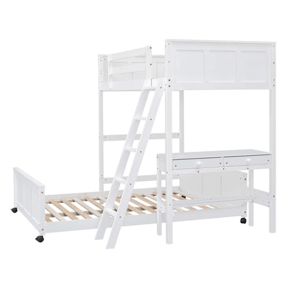 Twin Over Full Bunk Bed With Desk - White