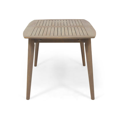 Modern Outdoor Dining Set With Expandable Acacia Wood Table And Iron Chairs - Gray