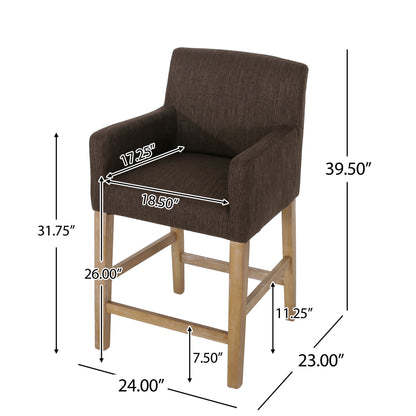 Charmed Upholstered Counter Stool With H Frame Base And Round Arms - Brown