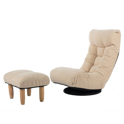 Japanese Style Single Reclining Sofa Chair With Adjustable Features Cotton For Balcony And Leisure - White