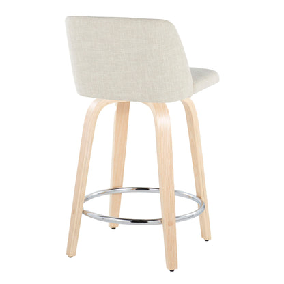 Toriano - Contemporary Fixed Height Counter Stool Swivel With Round Footrest (Set of 2) - Natural / Cream