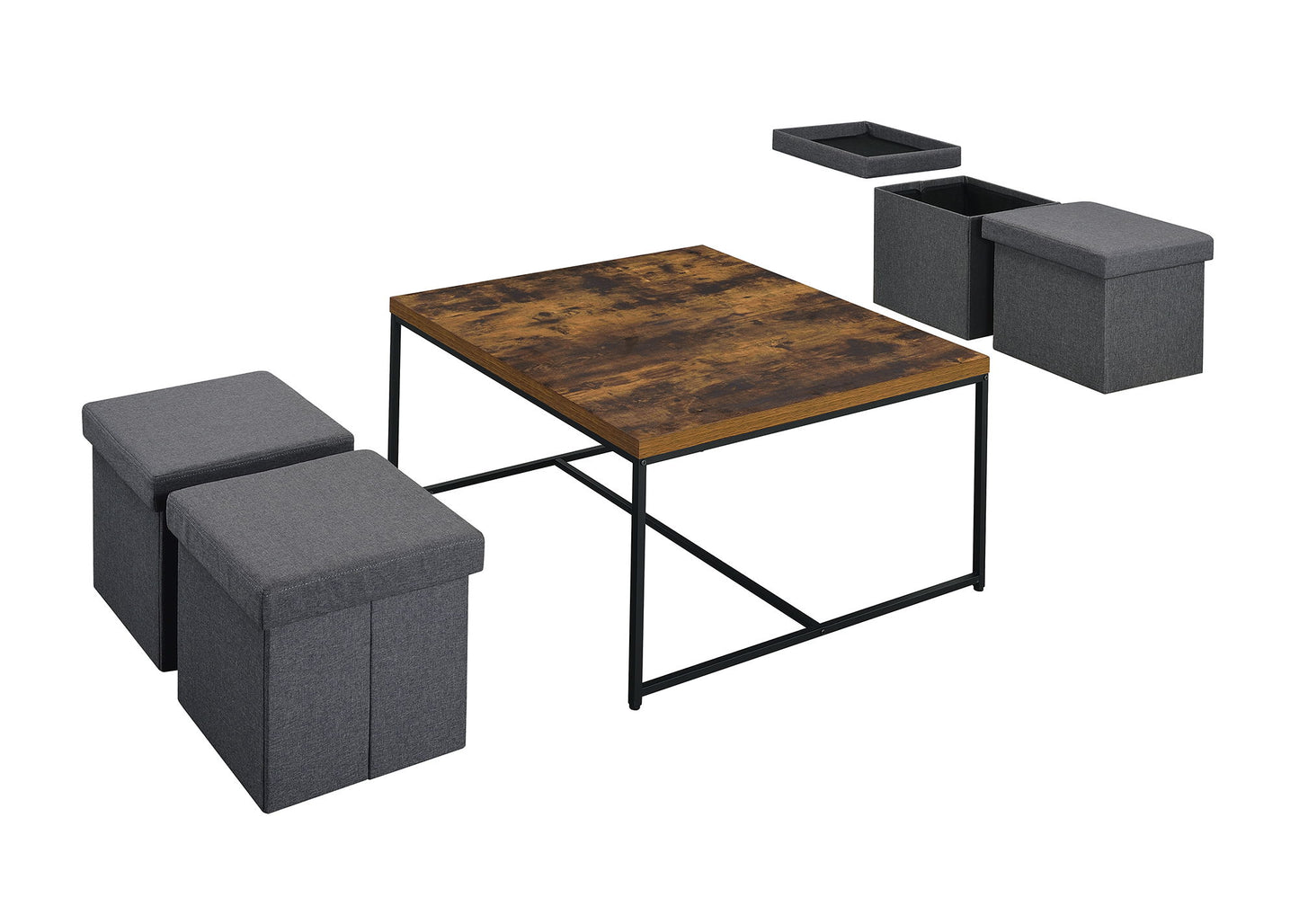 Caitlin - Wood Grain 5 Piece Coffee Table (Set of 5) - Weathered Oak