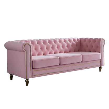 Chesterfield - Velvet Sofa 84.65" For Living Room - Pink