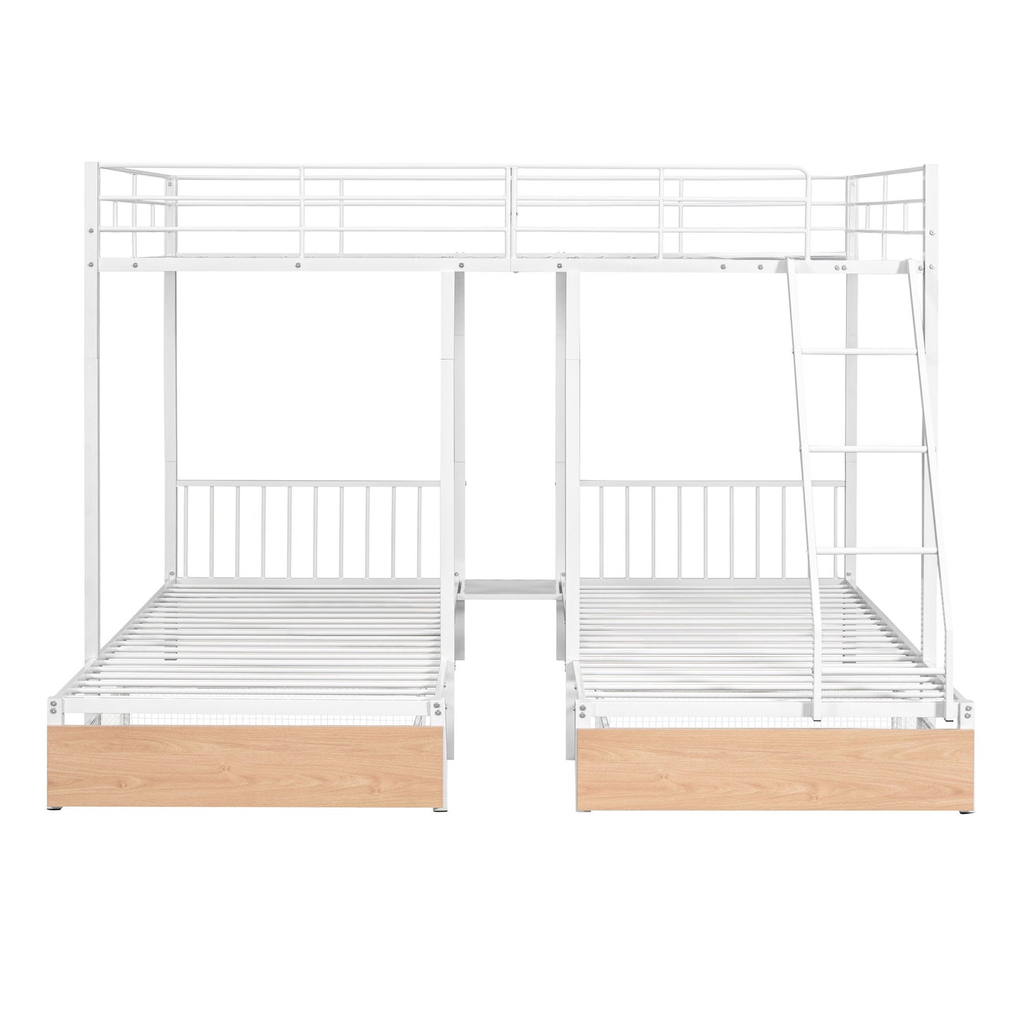 Full Over Twin & Twin Bunk Bed, Triple Bunk Bed With Drawers And Guardrails - White
