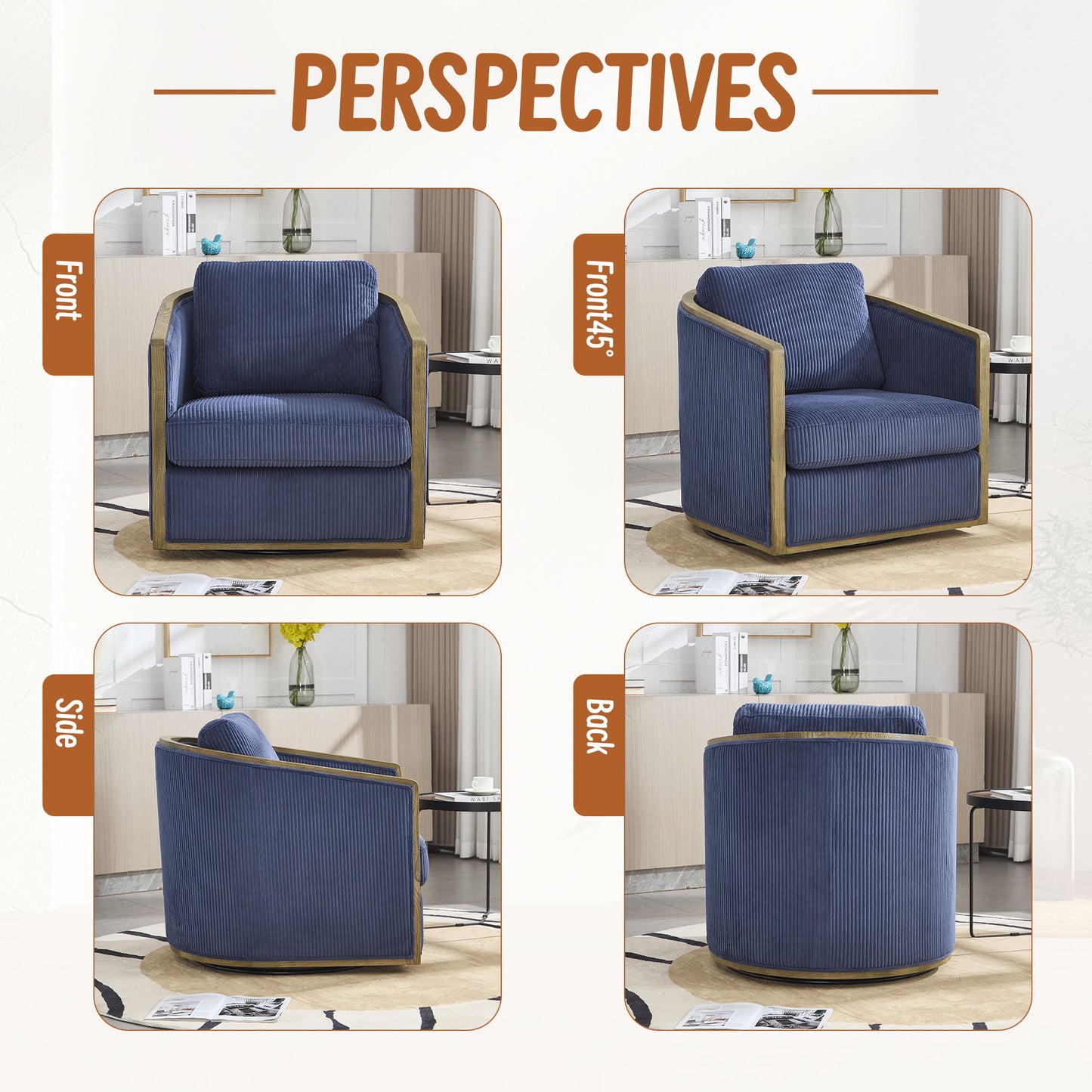 Swivel Barrel Chair, Comfortable Accent Sofa With 360 Degree Swivel For Living Room, Nursery, Office - Navy