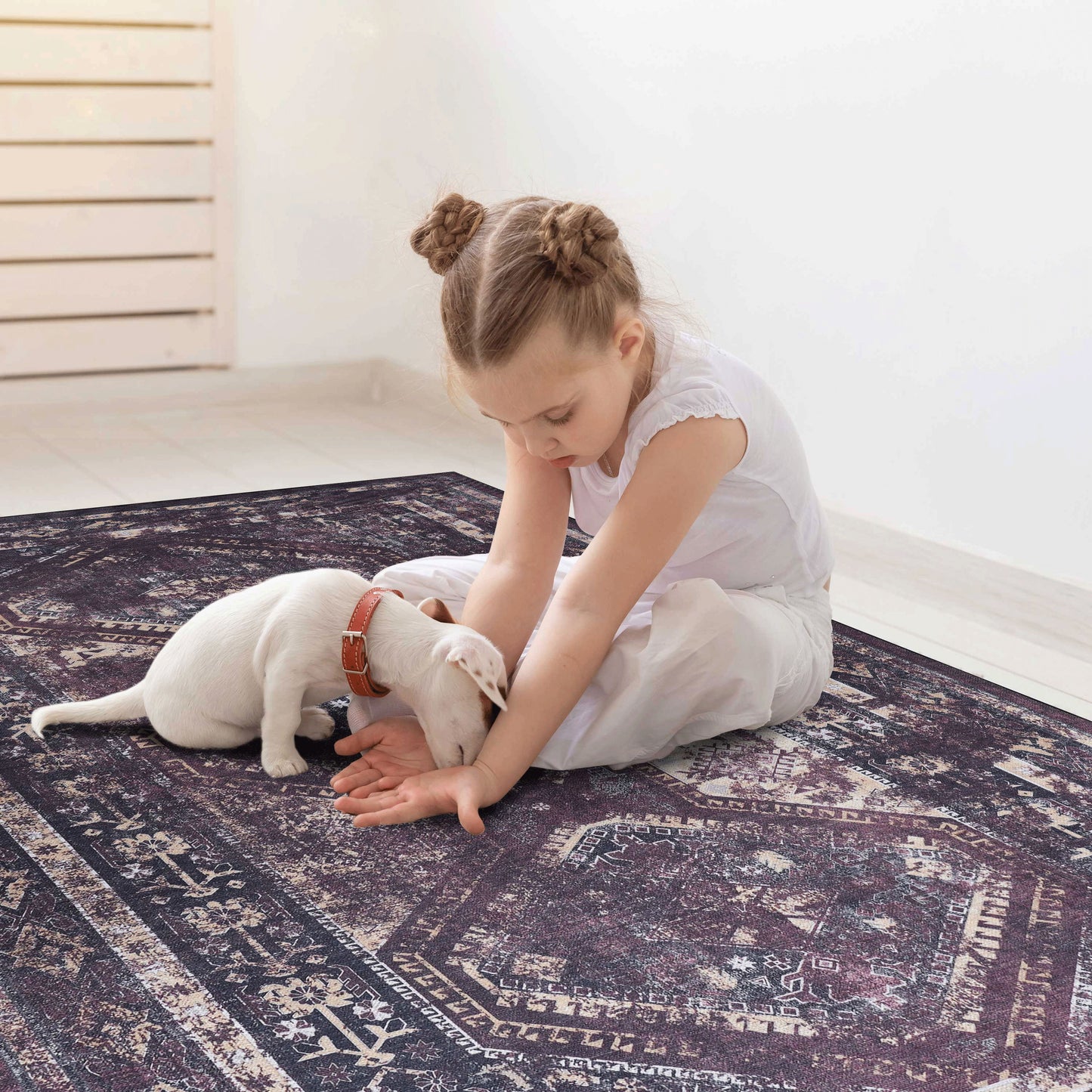 Maval - 3' X 5' Washable Area Rug - Black / Burgundy