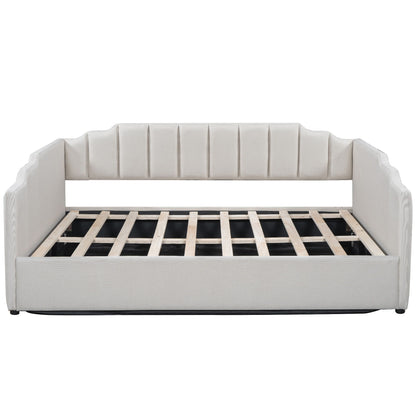 Full Upholstered Daybed With Underneath Storage - Beige