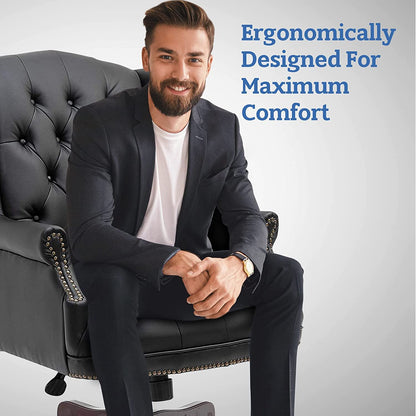 Executive Office Chair, High Back Reclining Comfortable Desk Chair With Smooth Glide Caster Wheels - Black