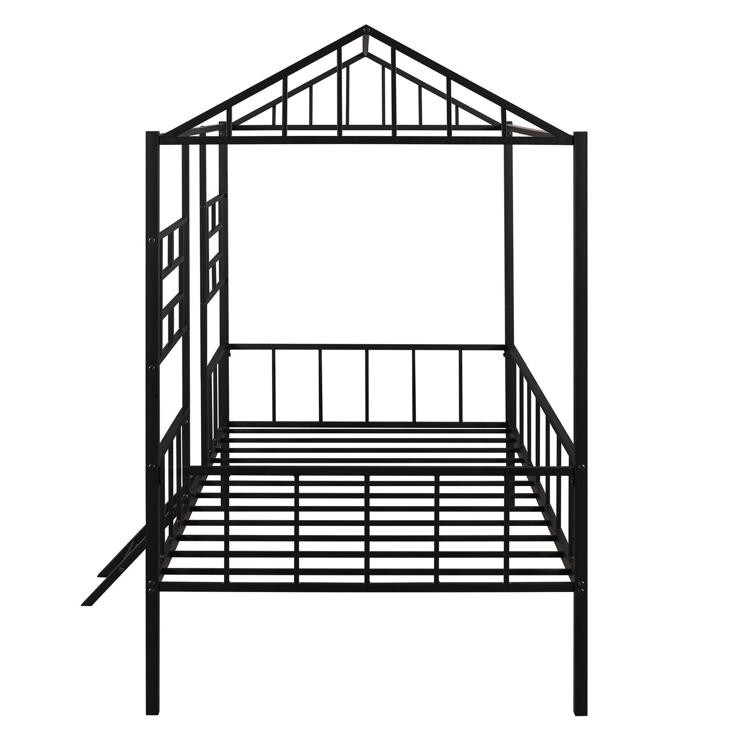 House Bed Frame Twin Size With Slatted Support No Box Spring Needed - Black