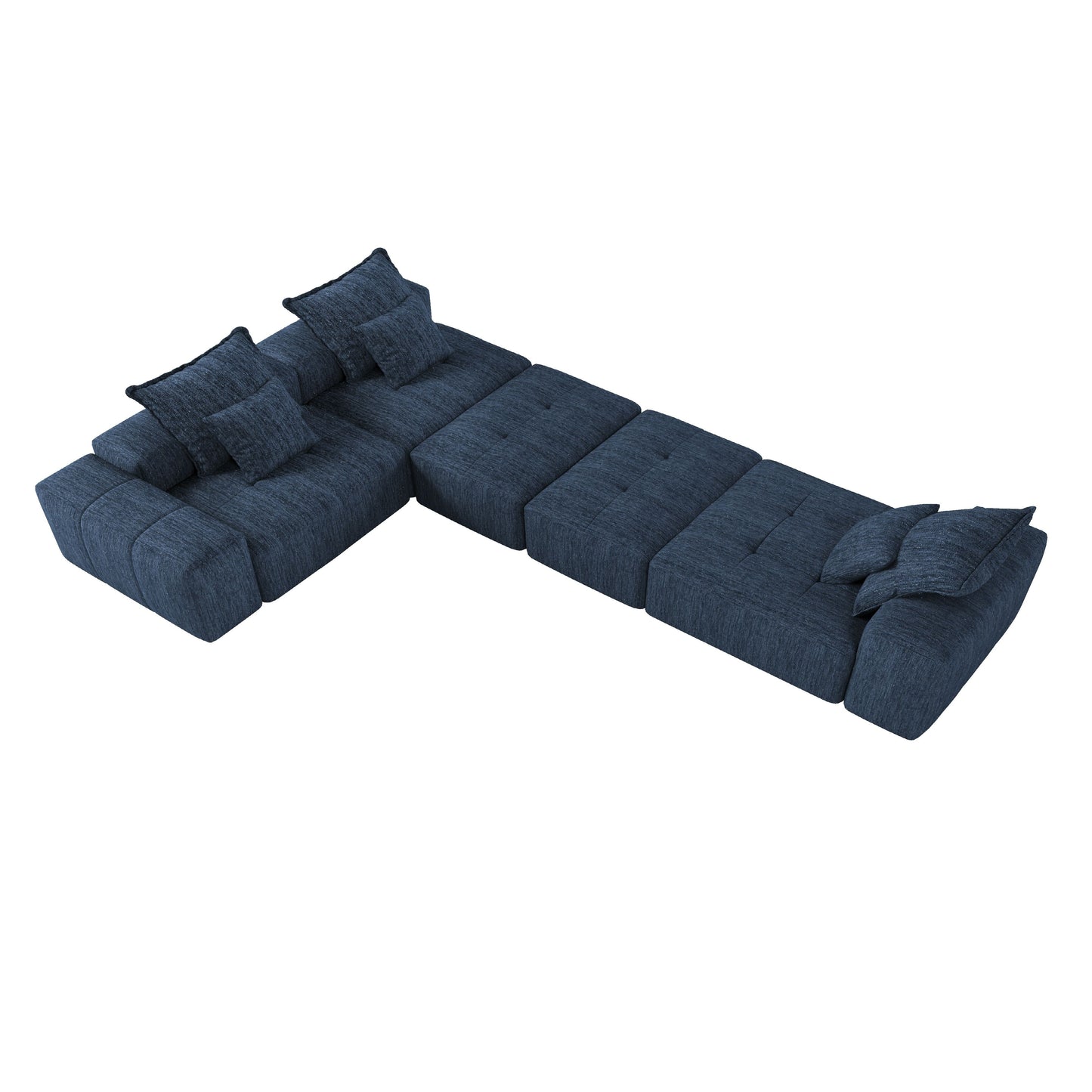 Modern Oversized Modular Sectional Sofa, Sparkling Chenille Fabric Soft Cushion Sofa With 6 Pillows, 6 Pieces Diy Combination Tufted Sofa, No Assembly Required - Blue