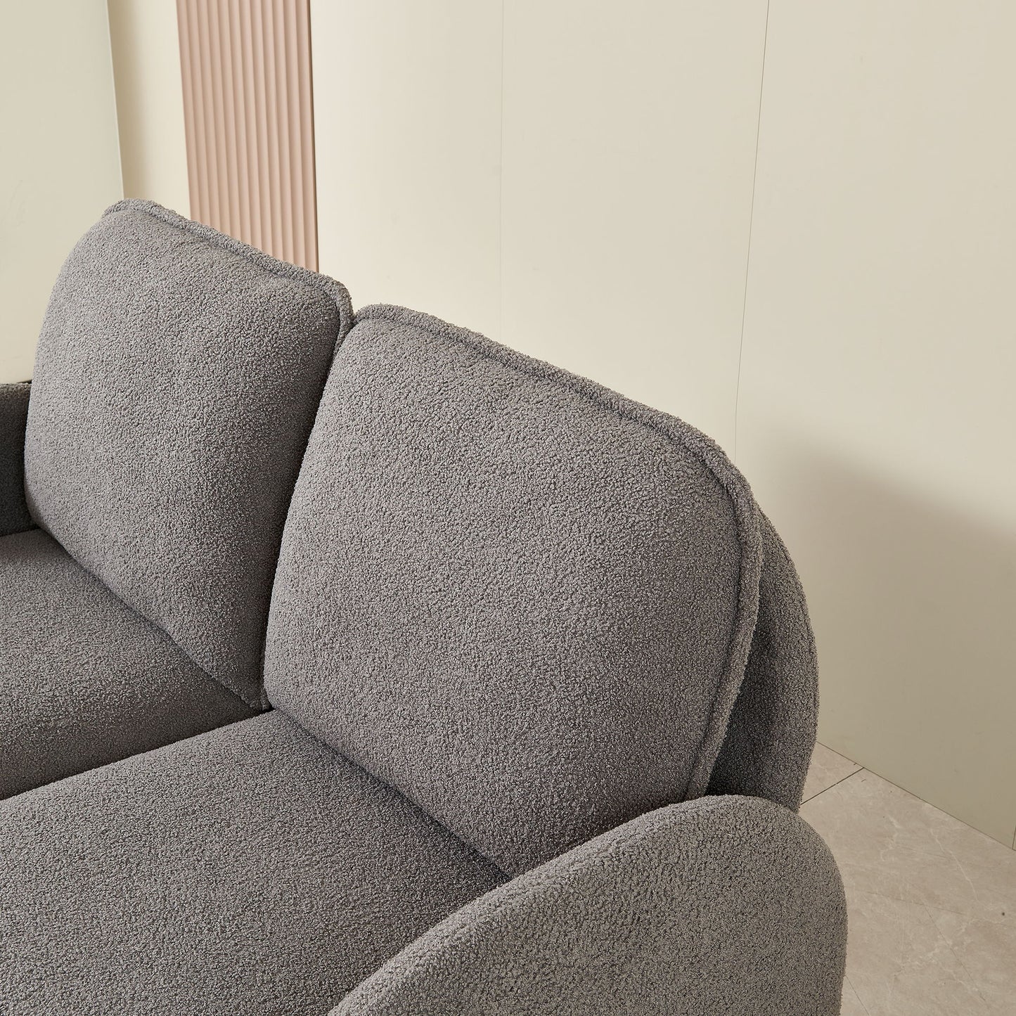 Loveseat Sofa Small Couch For Living Room, Sherpa Fabric Upholstered Loveseat Sofa Couch, Small Loveseat Sofa For Apartment, Bedroom - Gray
