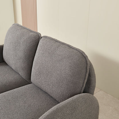 Loveseat Sofa Small Couch For Living Room, Sherpa Fabric Upholstered Loveseat Sofa Couch, Small Loveseat Sofa For Apartment, Bedroom - Gray