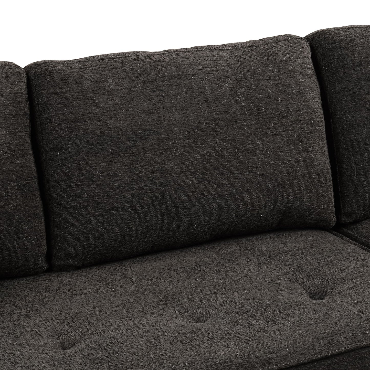 Modern L-Shape 3 Seat Reversible Sectional Couch, Pull Out Sleeper Sofa With Storage Chaise And 2 Stools For Living Room Furniture Set - Charcoal Gray